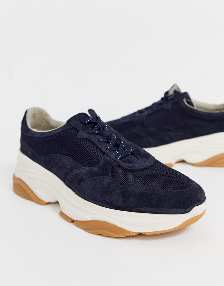 Asos White Suede Sneakers In Navy With Chunky Sole