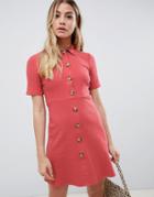 Asos Design Mini Polo Shirt Dress With Large Faux Horn Buttons - Pink