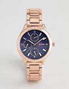 Dkny Woodhaven Rose Gold Watch With Blue Dial - Pink