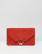 Asos Design Clutch Bag With Ring Pearl Detail - Orange