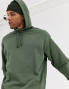 Asos Design Oversized Double Layer Hoodie With Muscle Fit Underlay-green