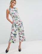 Warehouse Decoupage Floral Cropped Jumpsuit - Multi