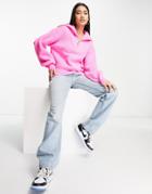 River Island Zip Front Polo Sweater In Bright Pink