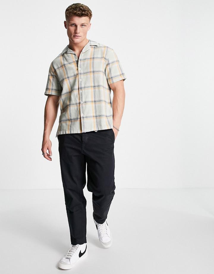 River Island Short Sleeve Plaid Shirt In Green