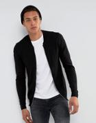 Asos Knitted Muscle Fit Bomber Jacket In Black - Black