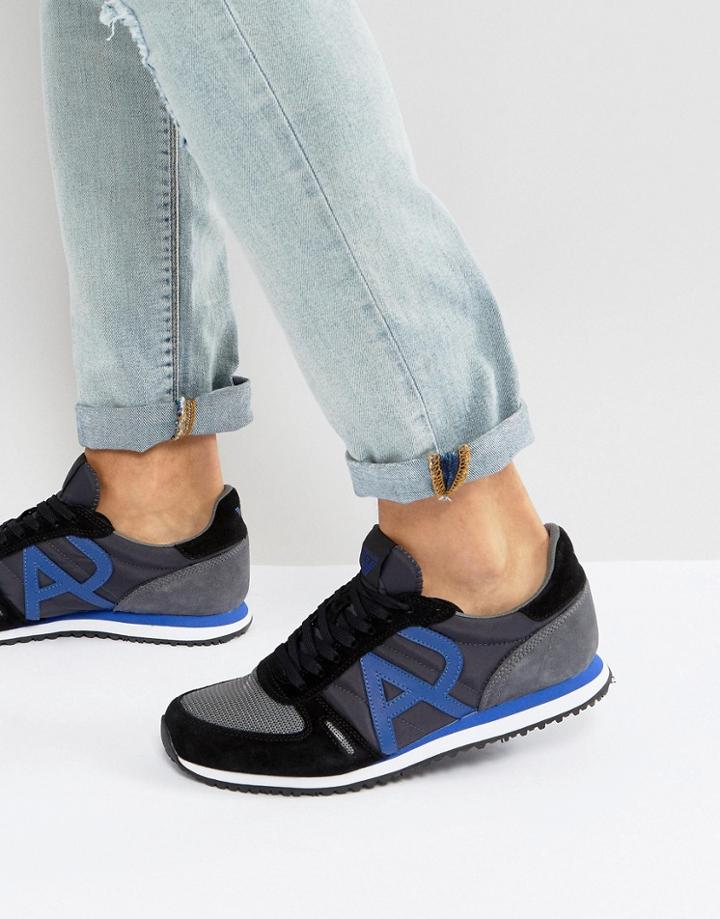 Armani Jeans Logo Runner Sneakers In Black - Black