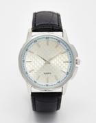 Reclaimed Vintage Checkerboard Face Leather Watch - Black