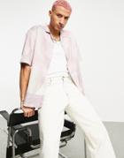 Bershka Revere Collar Printed Shirt In Pink