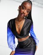 Asos Design Wrap Beach Top In Blue Ombre - Part Of A Set-multi