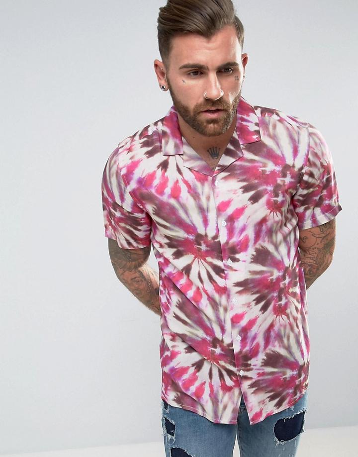 Asos Regular Fit Shirt With Tie Dye - Pink