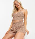 Missguided Petite Crinkle Shorts In Brown Ditsy - Part Of A Set-neutral