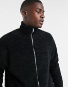Asos Design Oversized Track Top In Black Teddy Borg