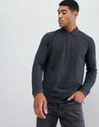 Hugo Donol Long Sleeve Tipped Pique Polo In Dark Gray - Gray