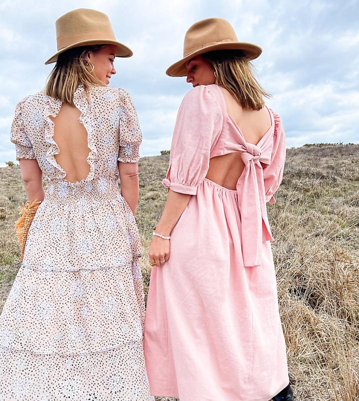 Labelrail X Collyer Twins Midi Dress With Tie Back Detail-pink