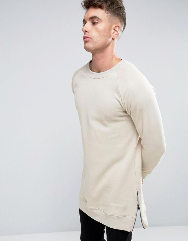 Liquor & Poker Curved Hem Zip Sweater - Beige