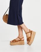 Asos Design Trip Cross Strap Flatform Sandals In Tan-brown