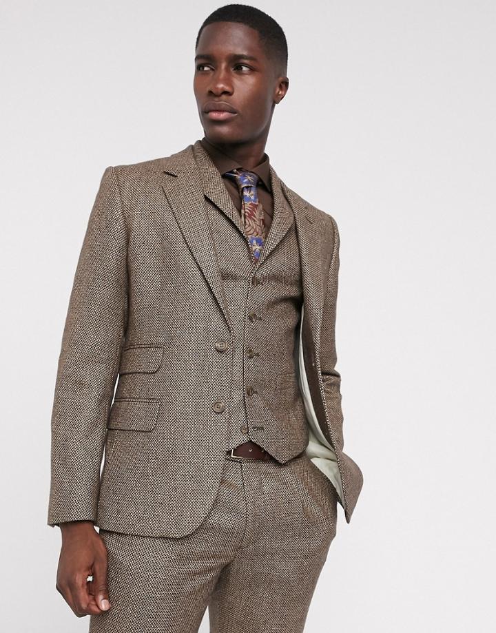 Asos Design Slim Suit Jacket In Brown Tweed