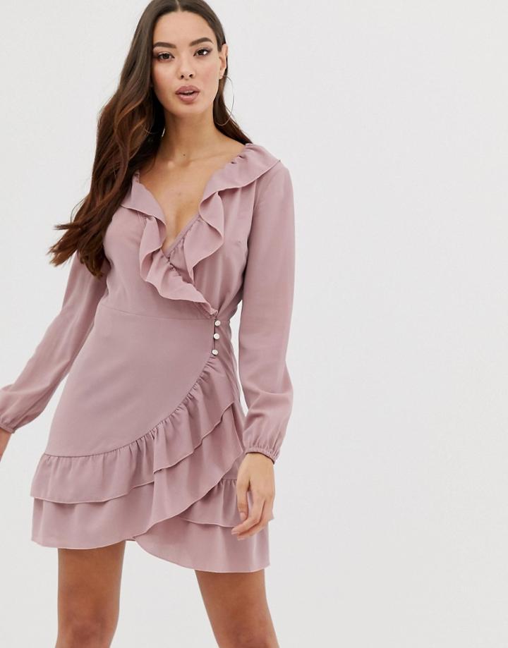 Outrageous Fortune Ruffle Detail Skater Dress In Soft Pink