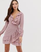 Outrageous Fortune Ruffle Detail Skater Dress In Soft Pink