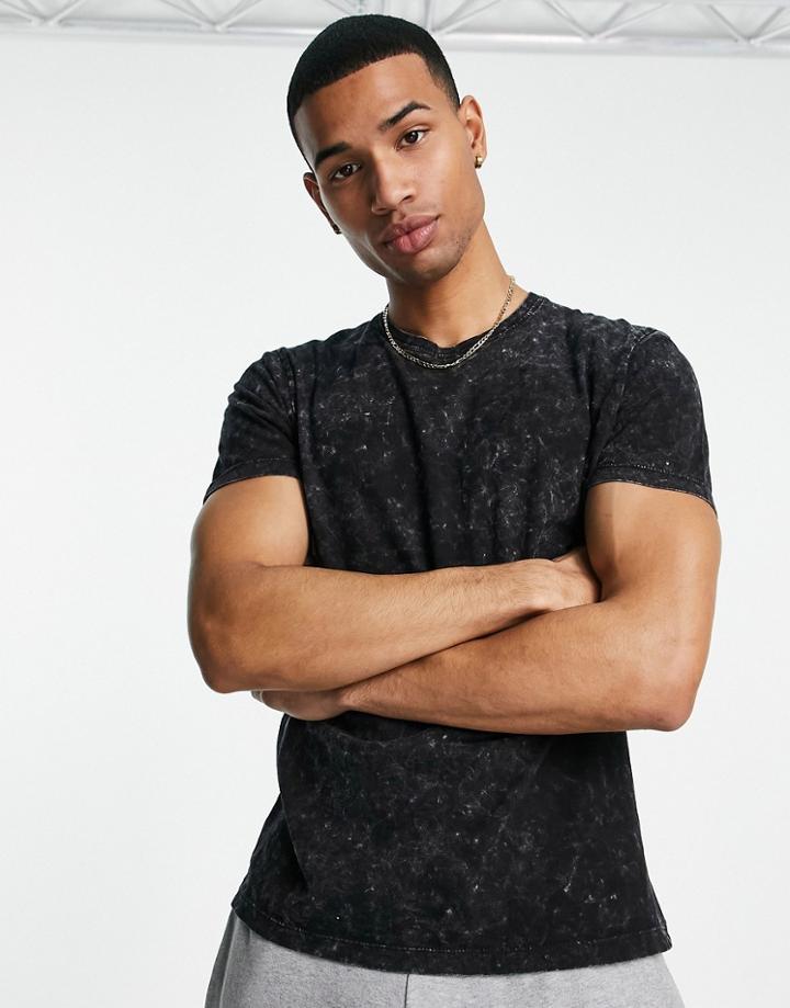Brave Soul Acid Wash T-shirt In Black