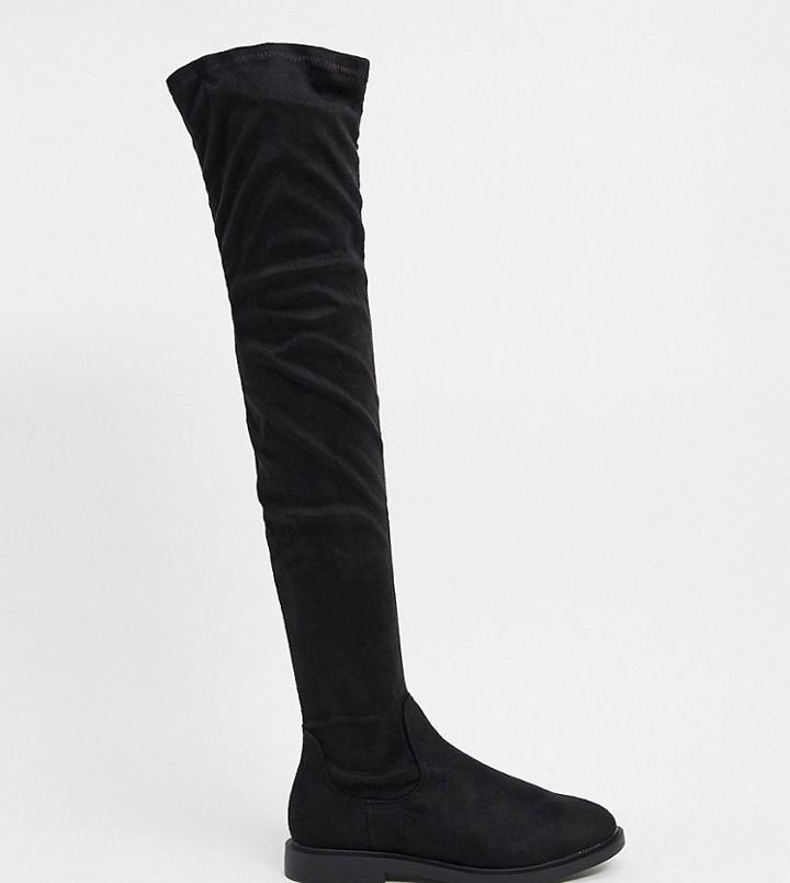 Asos Design Petite Kennedy Flat Over The Knee Boots In Black