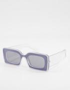 Asos Design Frame Bevel Tramline Detail Square Sunglasses-multi