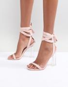 Prettylittlething Tie Around Clear Heeled Sandals - Pink
