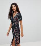 Asos Tall Midi Wrap Dress In Mixed Floral Print - Multi