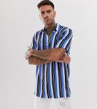 Asos Design Tall Regular Fit Stripe Shirt In Blue And Pink