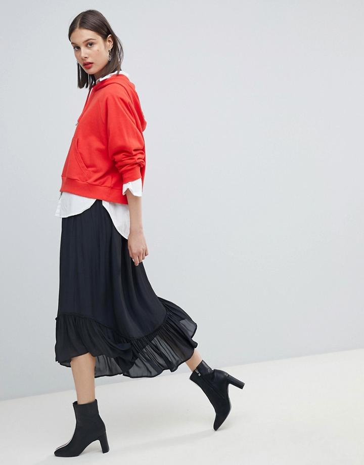 Esprit Frill Hem Midi Skirt - Black