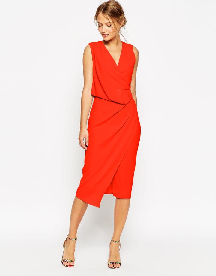 Asos Wedding Wrap Drape Midi Dress - Nude $38.00