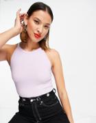 Noisy May Ribbed High Neck Top In Lilac-purple