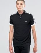 Fred Perry Polo Shirt With Sleeve Taped Sleeves In Black / Snow White - Black