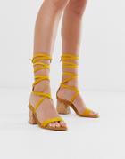 Public Desire Vogue Yellow Ankle Tie Cork Heeled Sandals - Yellow