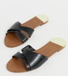 Stradivarius Leather Flat Sandals In Black - Black