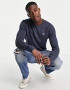 Hollister Knit Sweater In Navy With Logo