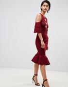 Forever Unique Cold Shoulder Dress With Peplum Hem - Red