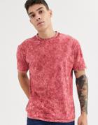Asos Design Relaxed T-shirt With Extreme Acid Wash In Red