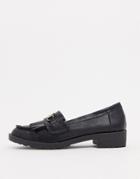 Raid Kiltie Fringed Flat Loafers In Black With Gold Trim