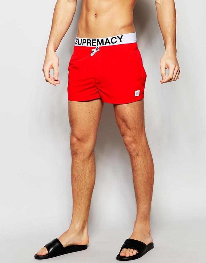 Supremacy Logo Double Waistband Swim Shorts - Red