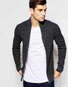 Selected Homme Ribbed Zip Up Knitted Cardigan - Gray