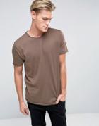 Brave Soul Basic Raw Edge T-shirt - Beige