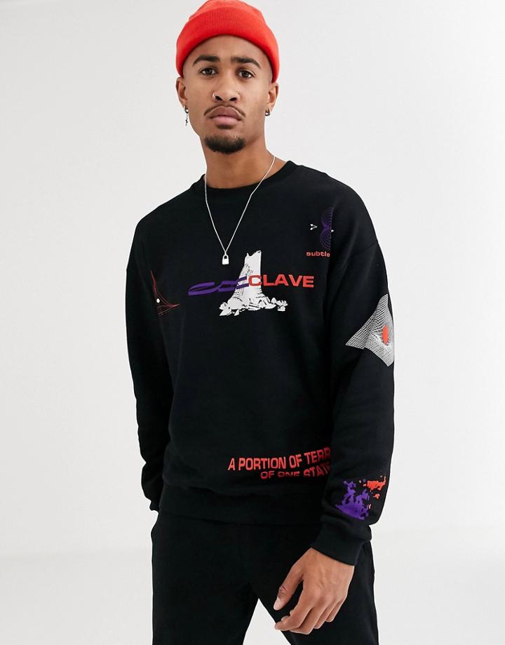 Asos Design Two-piece Oversized Sweatshirt With Placement Prints In Black