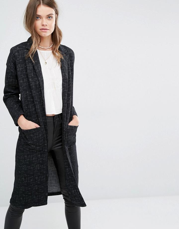 Pull & Bear Lightweight Edge To Edge Longline Blazer In Scratch Print - Black