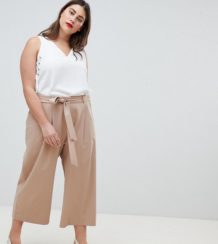 Asos Design Curve Mix & Match Culotte With Tie Waist - Cream