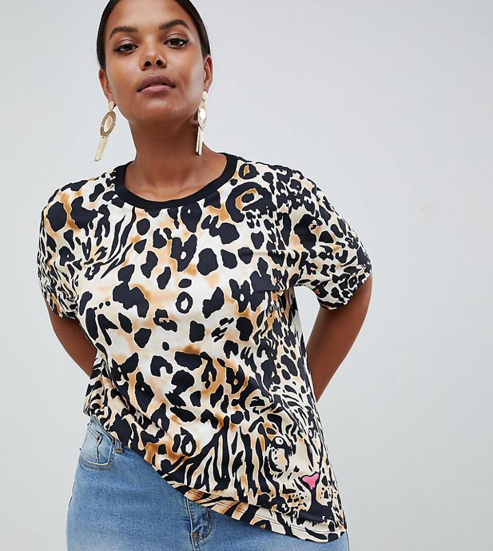 Asos Design Curve T-shirt With Animal Placement Print - Multi