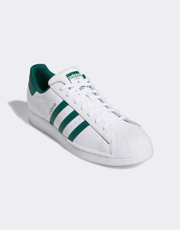 Adidas Originals Superstar Sneakers In White And Collegate Green