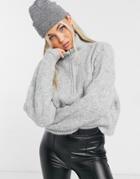 Bershka Recycled Polyester Half Zip Cable Knit Sweater In Gray-grey
