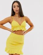 Lasula Ruffle Cami Strap Crop Top Two-piece In Yellow