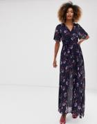 Liquorish Wrap Maxi Dress With Pleated Skirt In Floral-multi